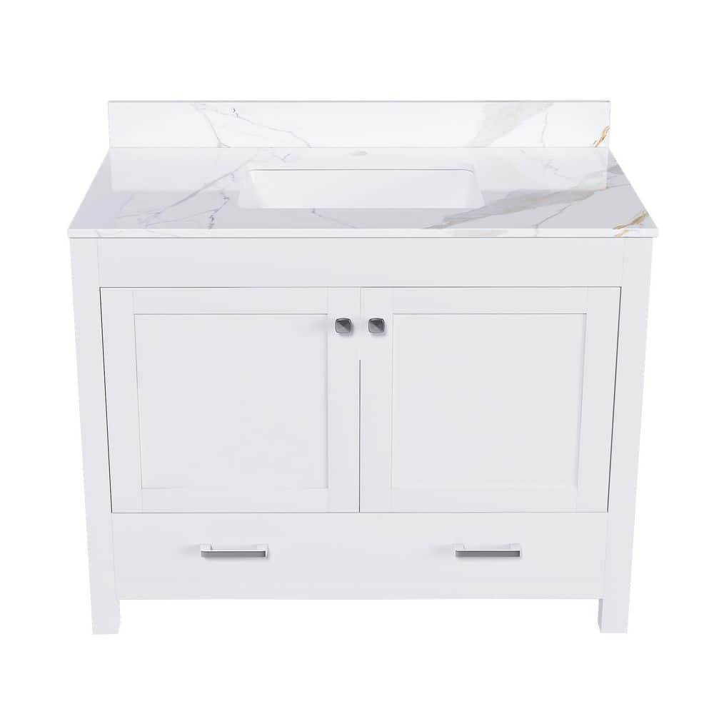 43 in. Single Sink Freestanding White Bath Vanity with White Artificial Engineered Marble Top price history on PriceWatchPro