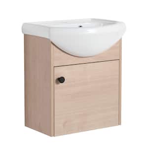 18 in. W x 14 in. D x 20 in. H Rustic Plywood Bathroom Storage Wall Cabinet with White Ceramic Sink in Light Oak
