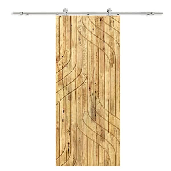 CALHOME 42 in. x 80 in. Weather Oak Stained Pine Wood Modern Interior Sliding Barn Door with Hardware Kit