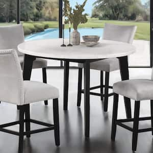 Mendy Modern White Round Marble Top 45 in. 4 Leg Counter Height Dining Table Seats-4