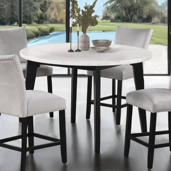 Mendy Modern White Round Marble Top 45 in. 4 Leg Counter Height Dining Table Seats-4