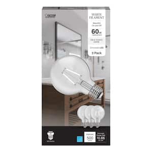 60-Watt Equivalent G25 Dimmable White Filament CEC Clear Glass E26 Medium Globe LED Light Bulb True White 3500K (3-Pack)