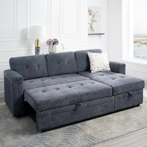 84.85 in. Reversible Microfiber Sleeper Sectional Sofa in Gray with Storage and USB Ports