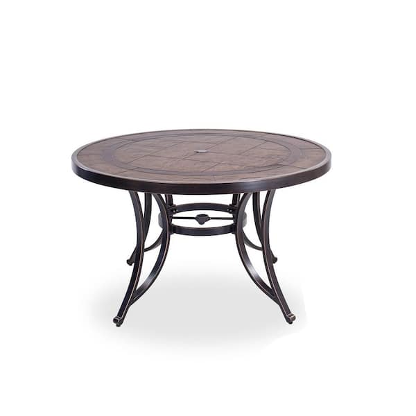 cenadinz Round Aluminum Outdoor Dining Table with All-Weather Faux Wood Top