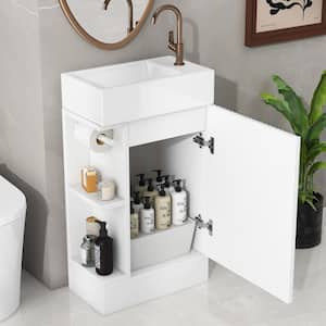 19 in. x 11 in. x 33 in. Freestanding Small Bathroom Vanity Storage 2-Tier Cabinet in White with White Caremic Sink Top