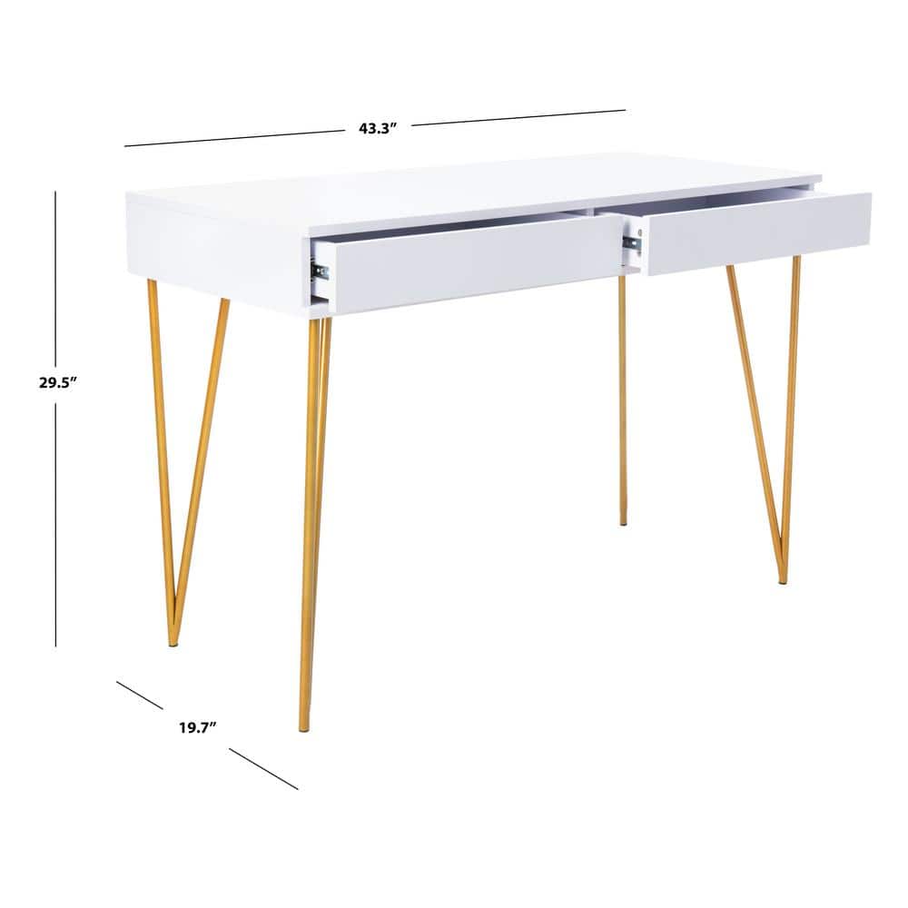 Elegant Transitional White and Gold Home Office Desk with 2 Drawers