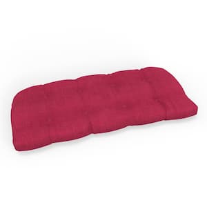 Solid Twill 44 in W x 5 in H Rectangular Outdoor Tufted Wicker Loveseat Bench Cushion 1-Count in Splash Raspberry