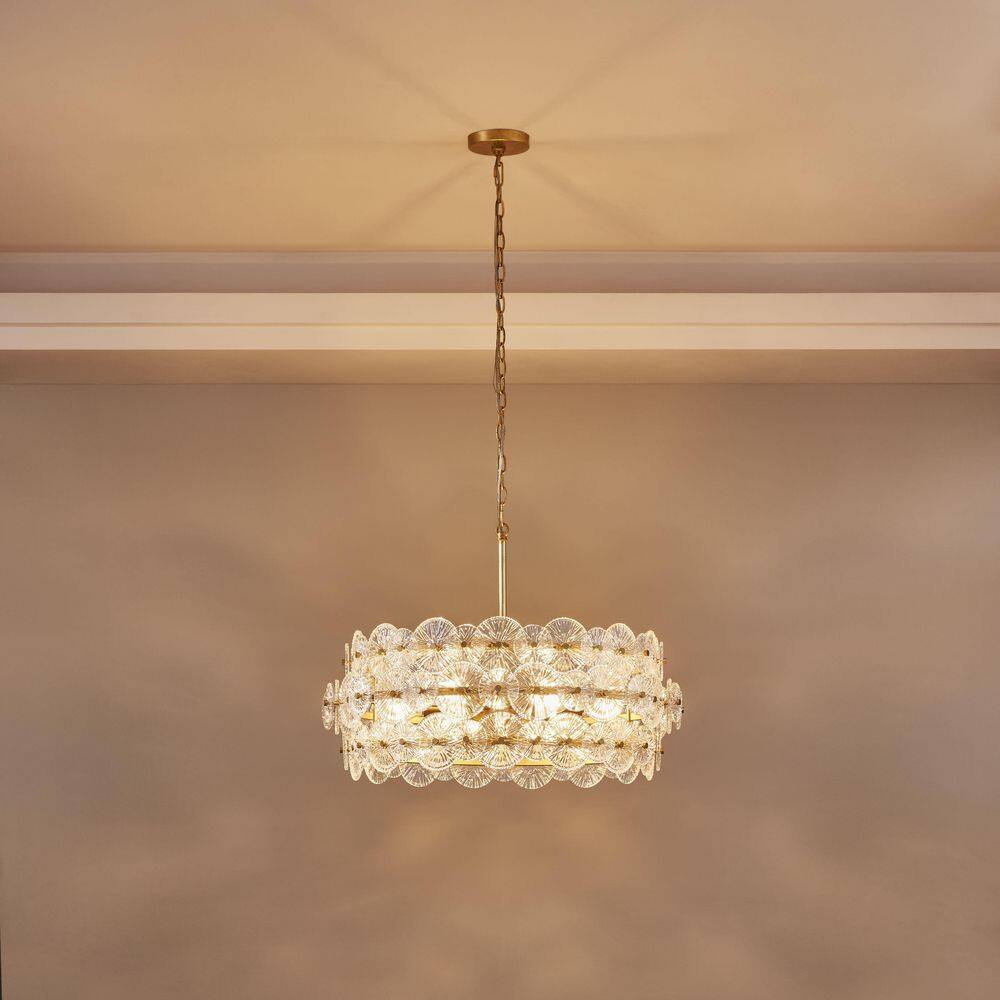 Gold Drum Chandelier with Hand-Made Glass Discs