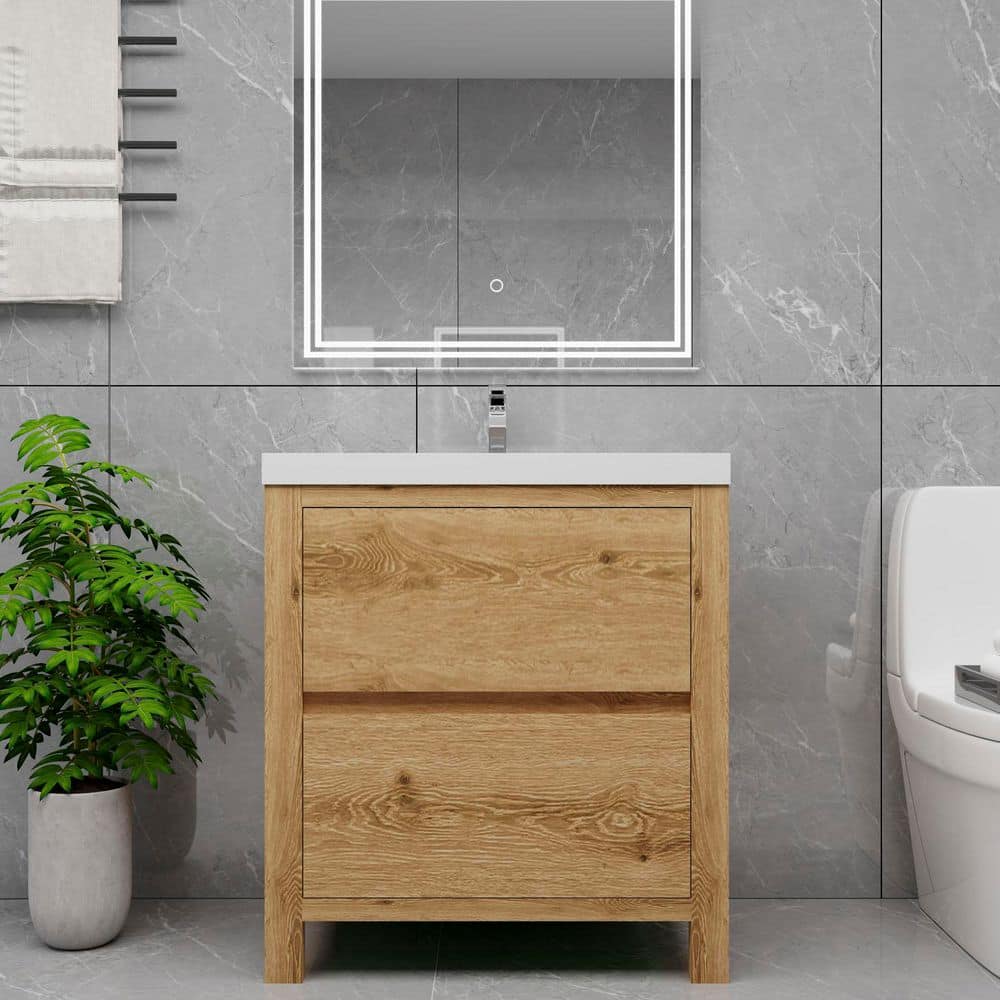Louis 30 in. W x 20 in. D x 35 in. H Single Sink Freestanding Bath Vanity in Yellow Wood with White Acrylic Top price history on PriceWatchPro