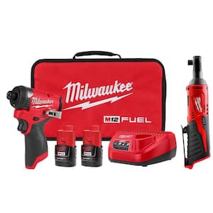 M12 FUEL 12-Volt Lithium-Ion Brushless Cordless 1/4 in. Hex Impact Driver Kit with M12 3/8 in. Ratchet