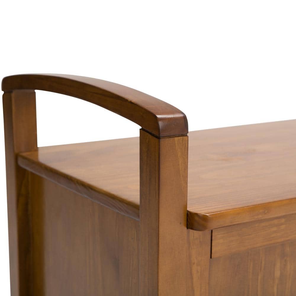 Transitional Solid Pine Storage Bench in Light Golden Brown, 44 inch