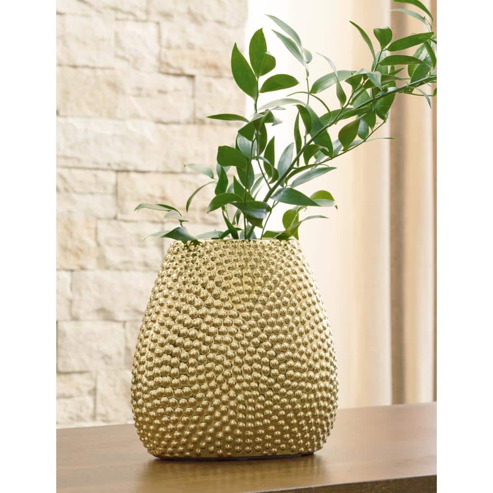 Elegant Goldtone Ceramic Bouquet Vase 8"x8"