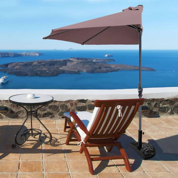 9 ft. Patio Bistro Half Round Patio Umbrella without Weight Base in Tan