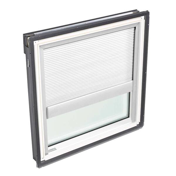 VELUX 21 in. x 26-7/8 in. Fixed Deck-Mount Skylight with Laminated Low-E3 Glass and White Manual Room Darkening Blind