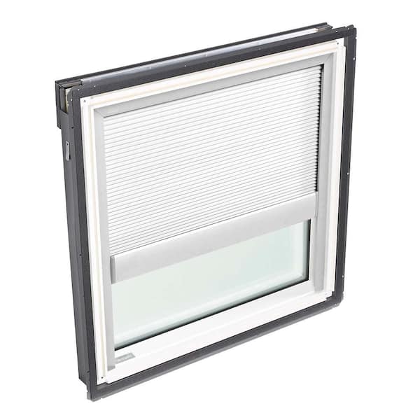 VELUX 30-1/16 in. x 30 in. Fixed Deck-Mount Skylight with Laminated Low-E3 Glass and White Manual Light Filtering Blind