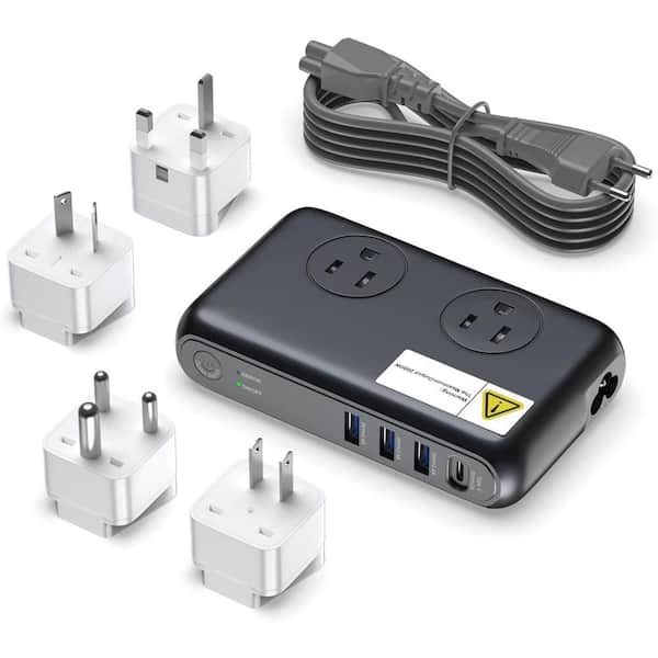 Lukyamzn Universal Travel Adapter Surge Protector 220V to 110V Voltage Converter with 2-Outlet, 3 USB-A, 1 USB-C Ports in Gray