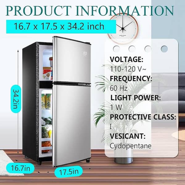 Krib Bling 3.5Cu.ft Compact Refrigerator with 7 Level Thermostat, Mini  Fridge with Freezer, 2 Door Portable Fridge with Removable Glass Shelves