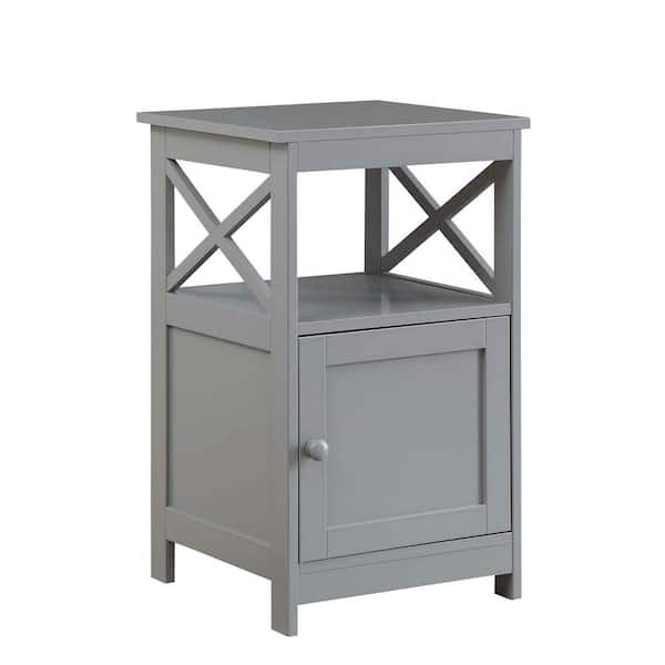 Convenience Concepts Oxford 16 in. Gray Standard Height Square Wood Top End Table with Storage Cabinet and Shelf
