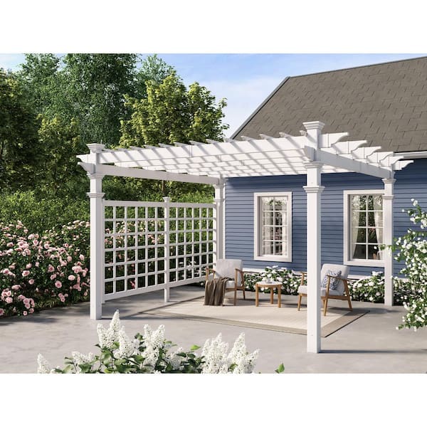 VITA Classic Pergola 10 ft. x 10 ft., White, Vinyl, Pergola Plus Privacy Trellis VA42166