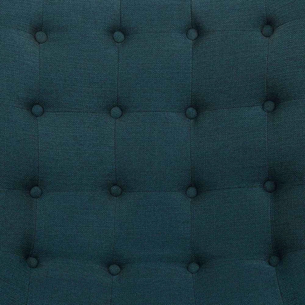 Azure Slipper Chair with Sculpted Wood Legs and Tufted Detail