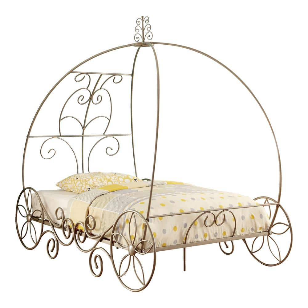 Furniture of America Nilsen Champagne Metal Twin Princess Carriage Bed with Floral Accents IDF 7705CPN T The Home Depot