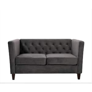 Leeanna 56.7 in. Gray Velvet Flared Arm Straight Loveseat