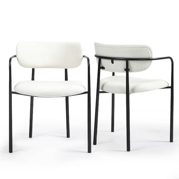 Glamour Home Bedivere Beige Boucle Fabric Dining Chair with Black Iron Arms and Legs 2 (Set of Included)