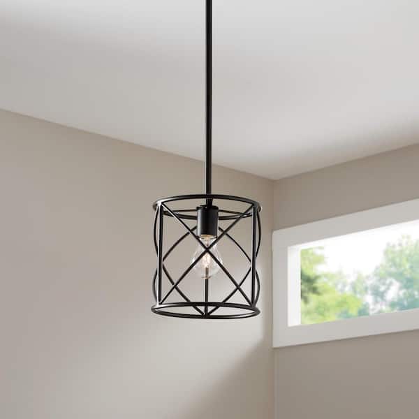 Hampton Bay Hastings 60-Watt 1-Light Oil Rubbed Bronze Contemporary Pendant Light with Open Cage Design and No Bulbs Included