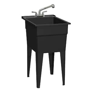 18 in. x 24 in. Recycled Polypropylene Black Laundry Sink with 2 Hdl Non Metallic Pullout Faucet and Installation Kit