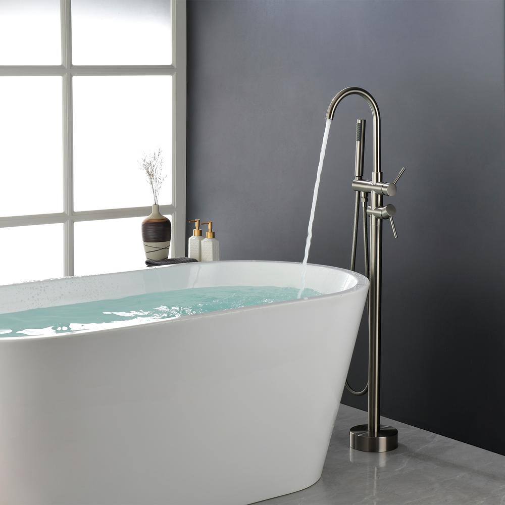 Brushed Nickel Freestanding Tub Filler with Hand Shower