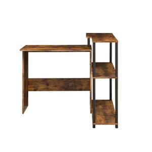Levi 39 in. Rectangular Metal Black and Weathered Oak 1-Built in Bookcase Writing Desk