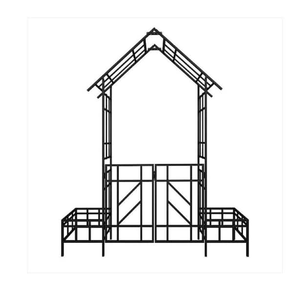 71 in. Metal Garden Arch Trellis with Gate Climbing Plants Support in Black