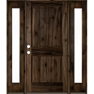 64 in. x 80 in. Rustic Knotty Alder Square Top Right-Hand/Inswing Clear Glass Black Stain Wood Prehung Front Door w/DFSL