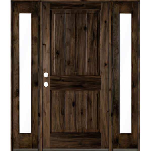 Krosswood Doors 64 in. x 80 in. Rustic Knotty Alder Square Top Right-Hand/Inswing Clear Glass Black Stain Wood Prehung Front Door w/DFSL