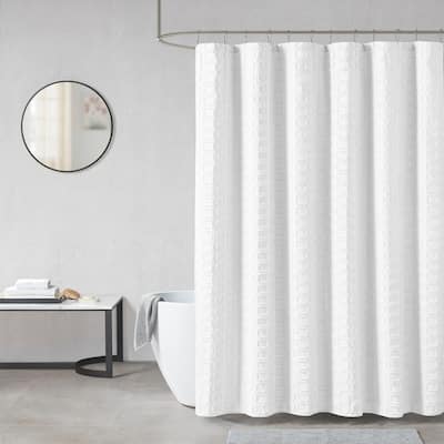 Quade White 72 in. Woven Clipped Solid Shower Curtain