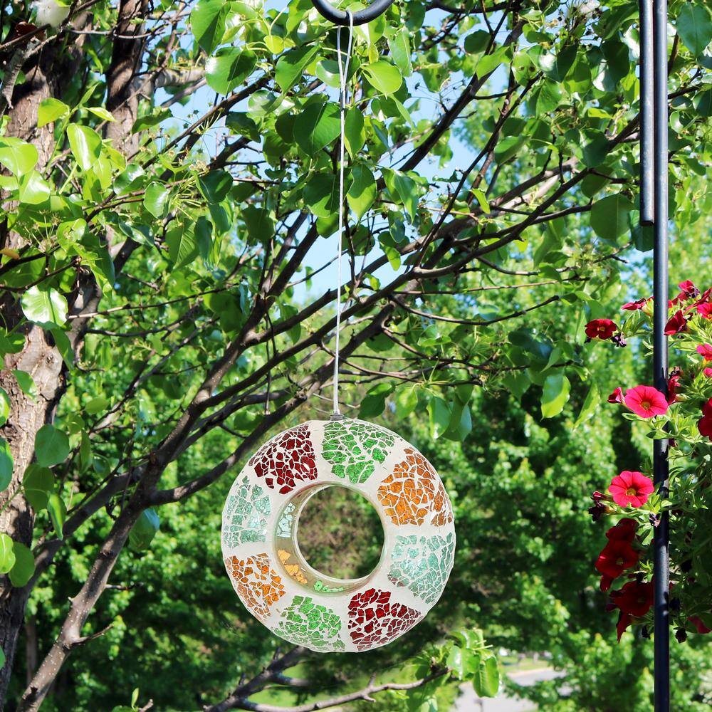 6.5" Summer Mosaic Glass Hanging Bird Feeder