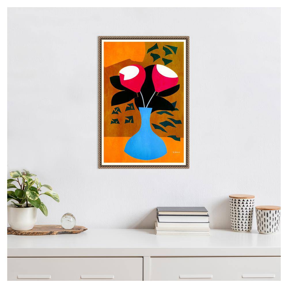 Bo Anderson Abstract Strawberry Flowers Beaded Framed Canvas Wall Art