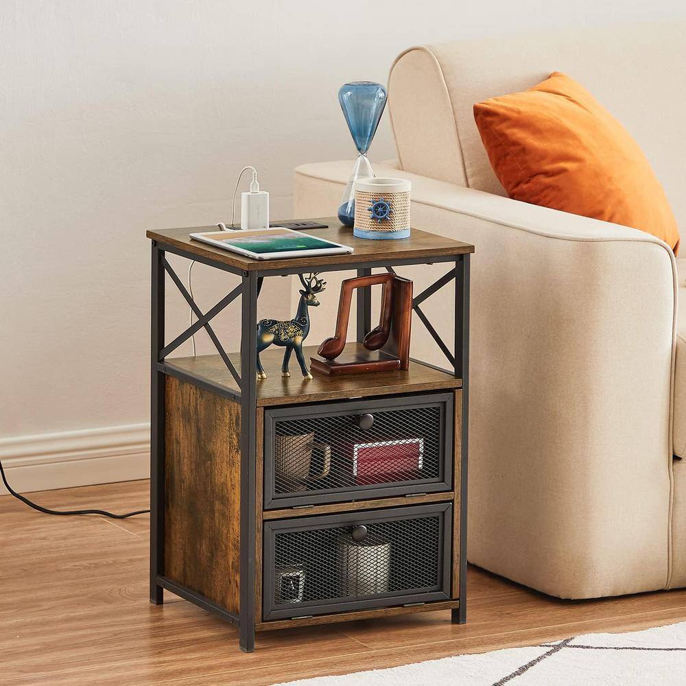 VECELO End Table with Charging Station, Nightstand with USB Ports and