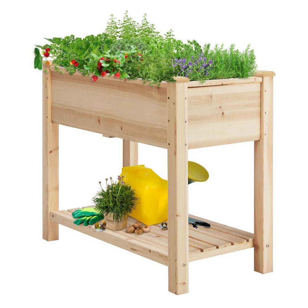 34x18x30in Wood Horticulture Raised Garden Bed Planter Box