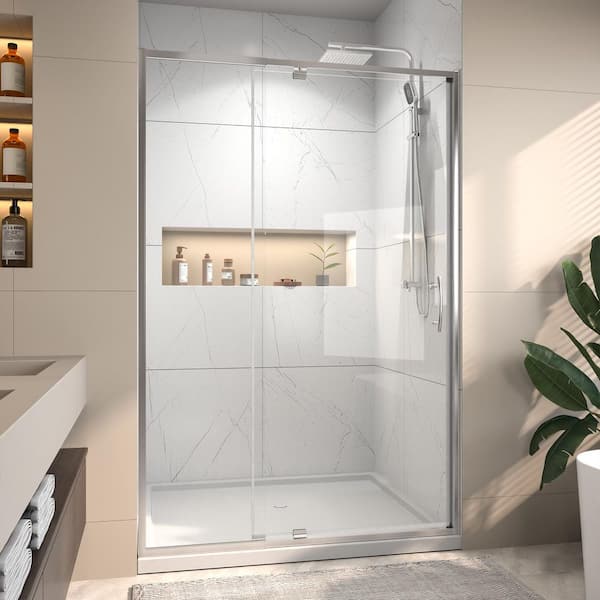 44-48 in. W x 71 in. H Pivot Swing Framed Shower Door in Chrome Finish with Clear SGCC Tempered Glass