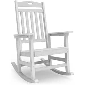 White Plastic Patio Outdoor Rocking Chair, Fire Pit Adirondack Rocker Chair with High Backrest