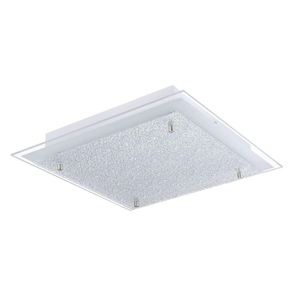 Eglo Priola 15 in. W x 3 in. H Matte Nickel Integrated LED Semi-Flush Mount Light with Frosted and Clear Glass Shade