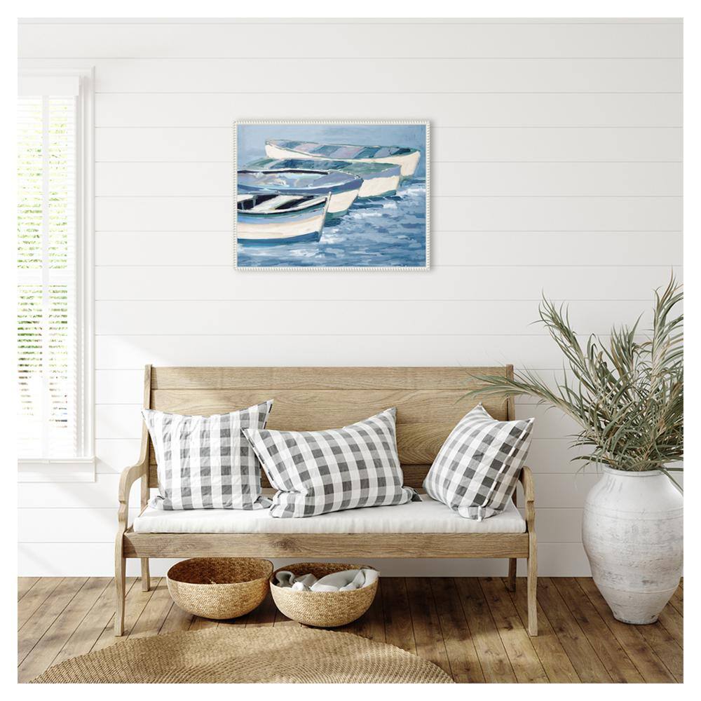 Blue and White Nautical Boat Canvas Print with Beaded Frame