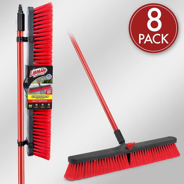 24 in. High Power Multi-Surface Push Broom with 60 in. Steel Handle (8-Pack)