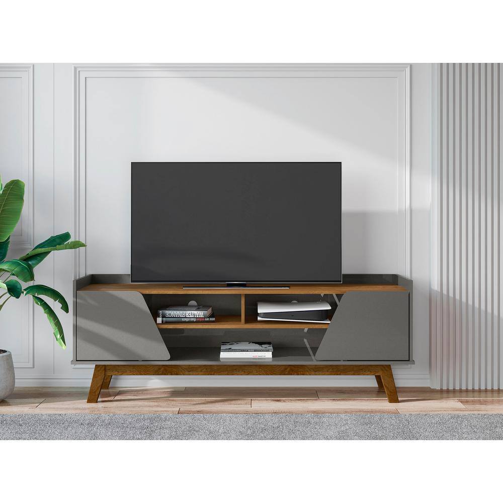 Marcus Grey and Natural 63" Mid-Century Modern TV Stand with Cabinet