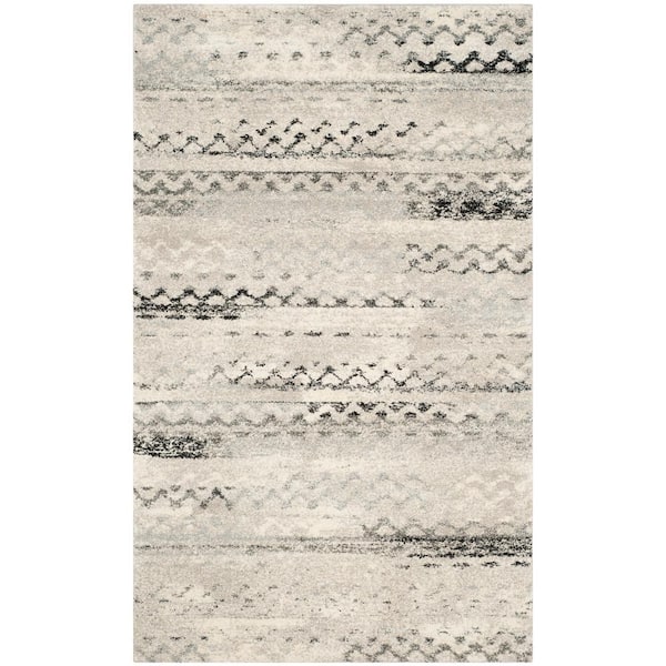 SAFAVIEH Retro Cream/Gray 9 ft. x 12 ft. Striped Area Rug