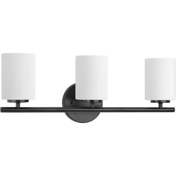 Replay Collection 22 in. 3-Light Black Etched Glass Modern Bathroom Vanity Light
