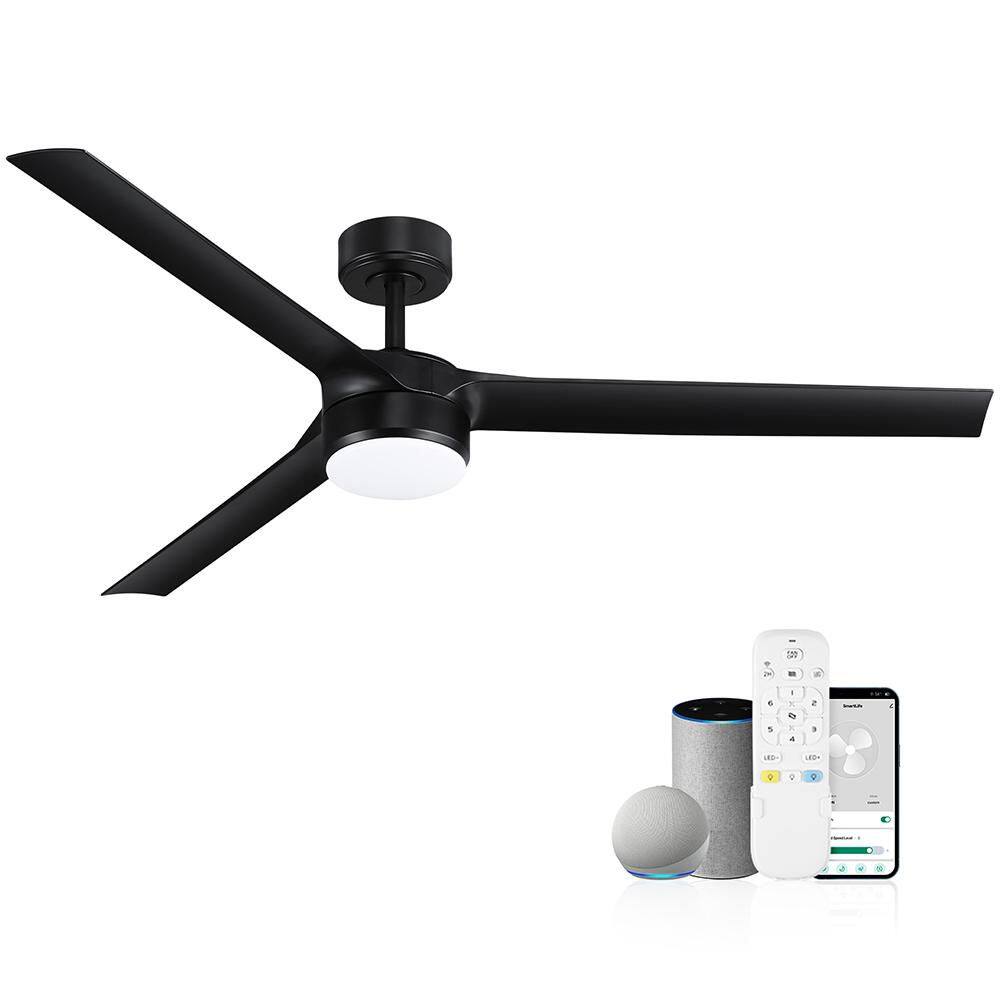 60 in. Smart Indoor/Outdoor Black Ceiling Fans with LED Lights and Remote, 