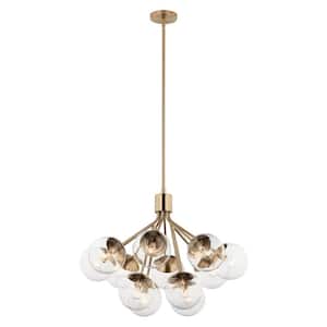 Silvarious 30 in. 12-Light Champagne Bronze Modern Clear Glass Shaded Convertible Chandelier for Dining Room