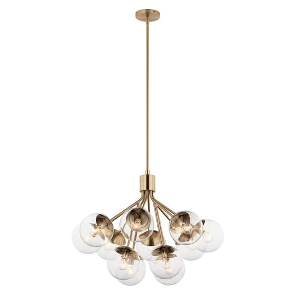 KICHLER Silvarious 30 in. 12-Light Champagne Bronze Modern Clear Glass Shaded Convertible Chandelier for Dining Room